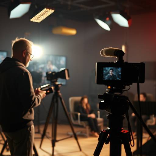 A director and editor working together in a post-production suite on a film project.