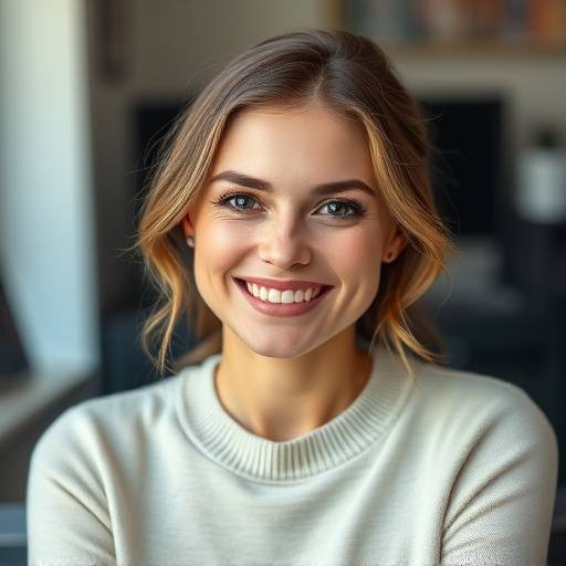 Portrait of Anastasia Sokolova, a student from Post-Production for Directors course, smiling brightly in a post-production suite.