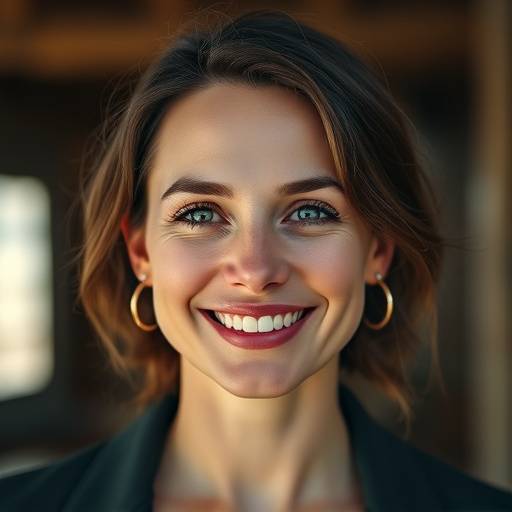 Portrait of Anya Petrova, a seasoned film director with a warm smile.